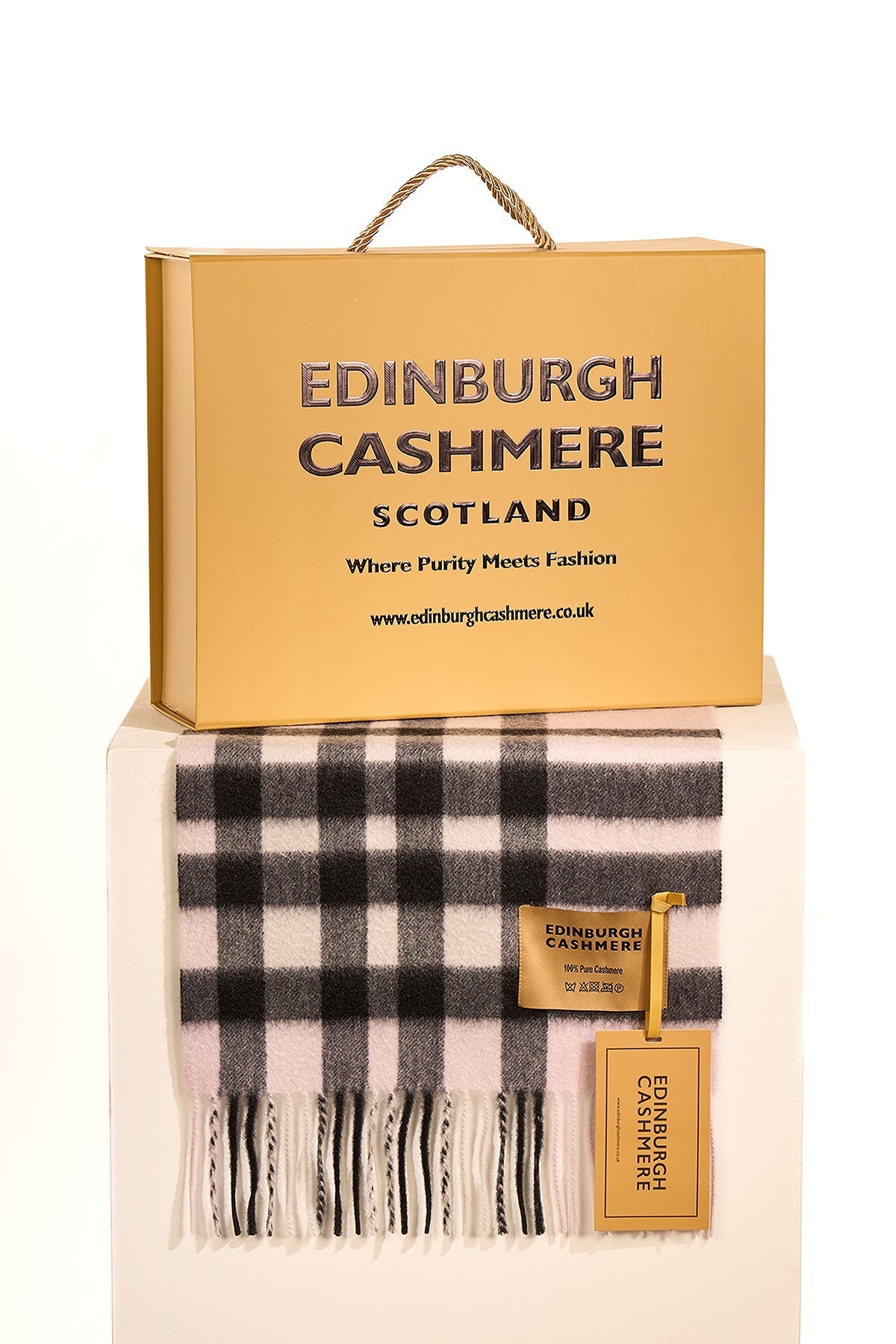 100% Pure Cashmere Children DC Check Scarf Light Pink