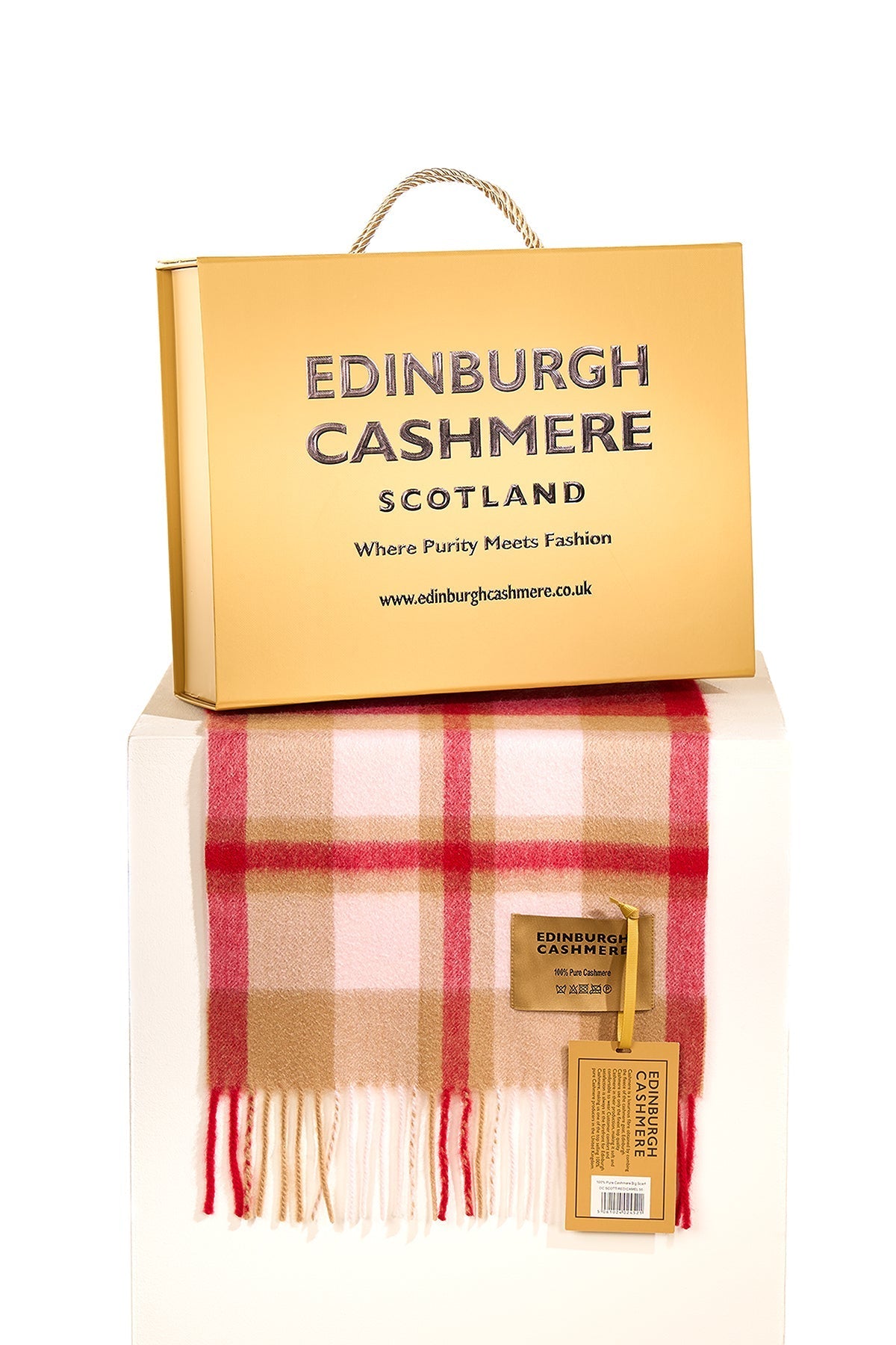 100% Pure Cashmere Children DC Scott Scarf Red/Camel