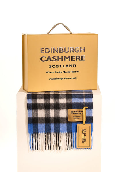 100% Pure Cashmere Children DC Check Scarf Dark Blue