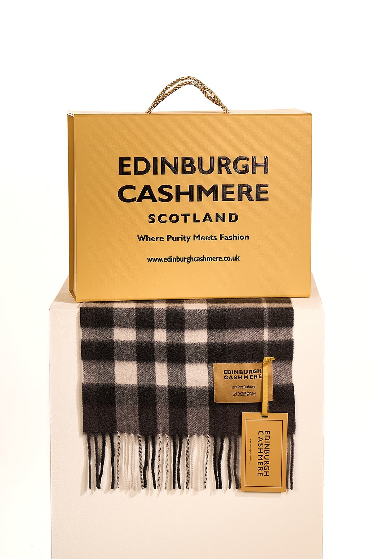 100% Pure Cashmere Children DC Check Scarf Charcoal