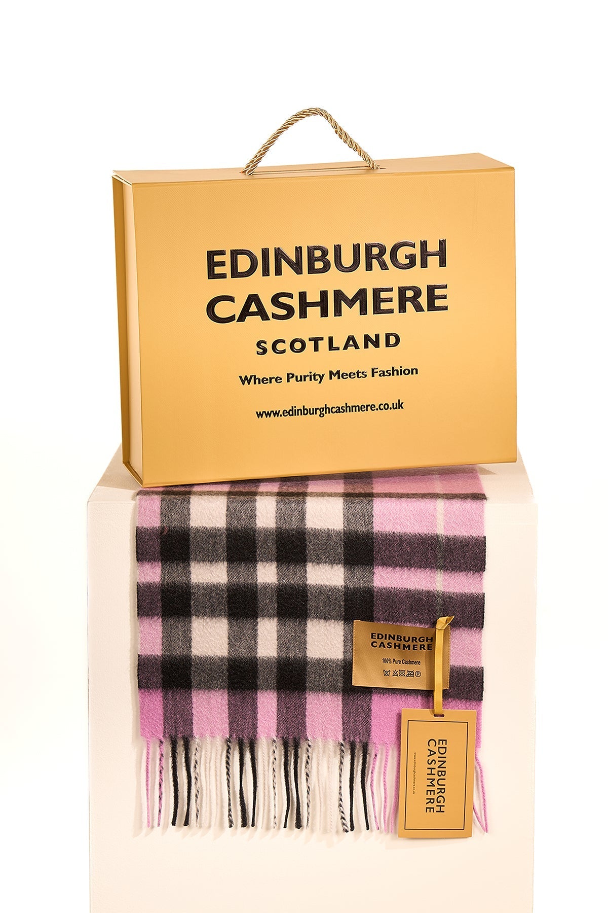 100% Pure Cashmere Children DC Check Scarf Dark Pink