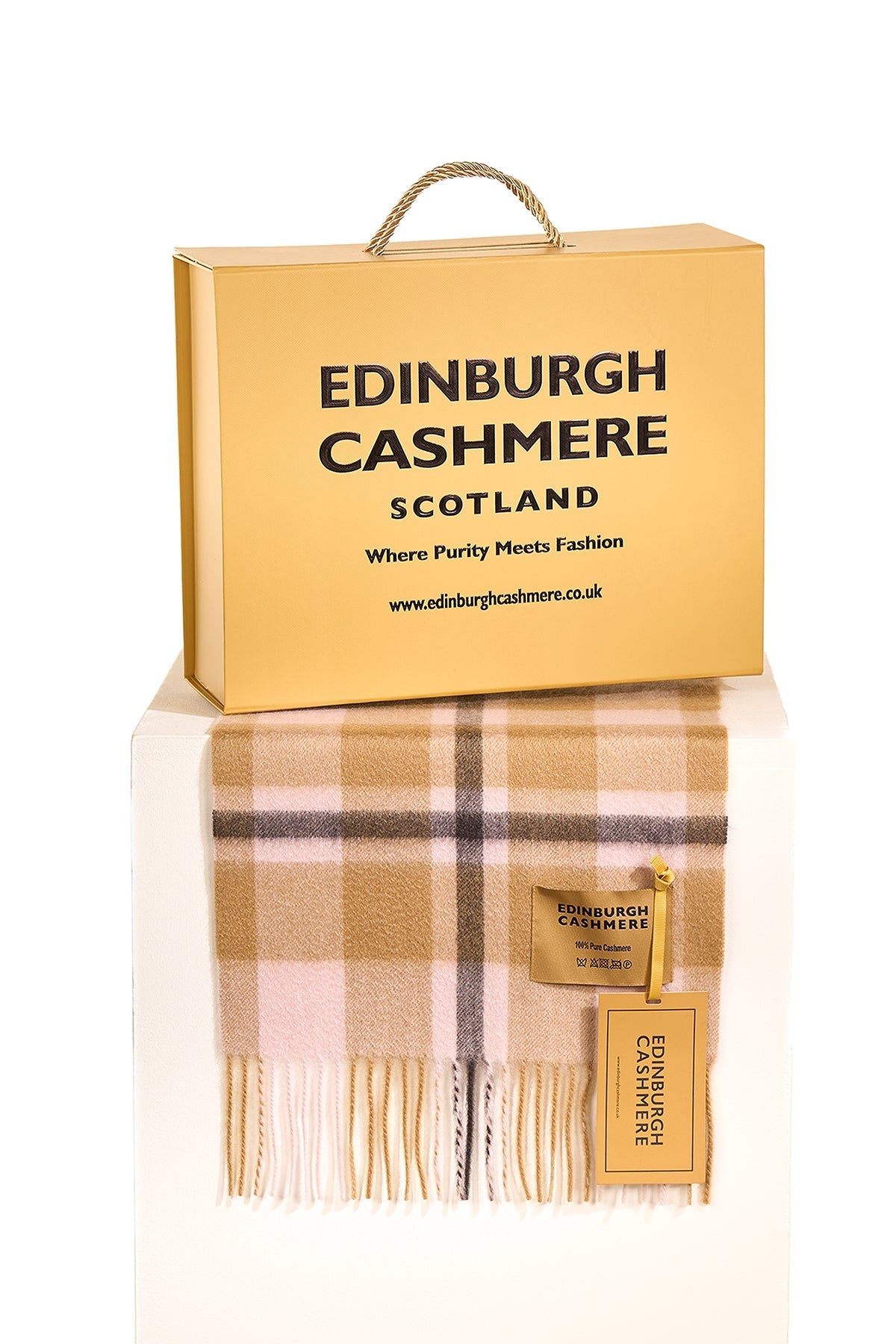 100% Pure Cashmere Children DC Scott Scarf Camel And Black