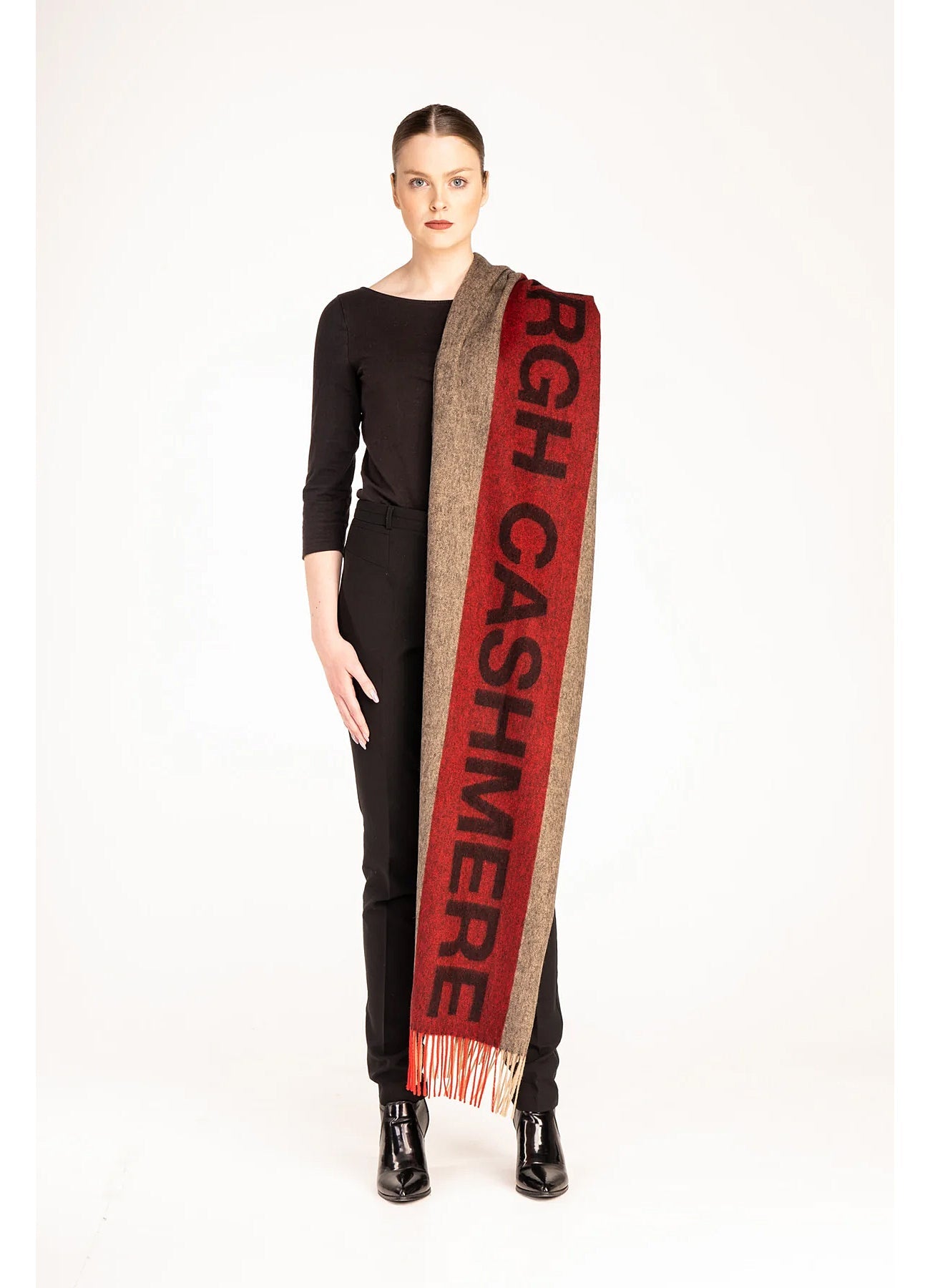 에든버러 레드 스카프 100% 퓨어 램스울