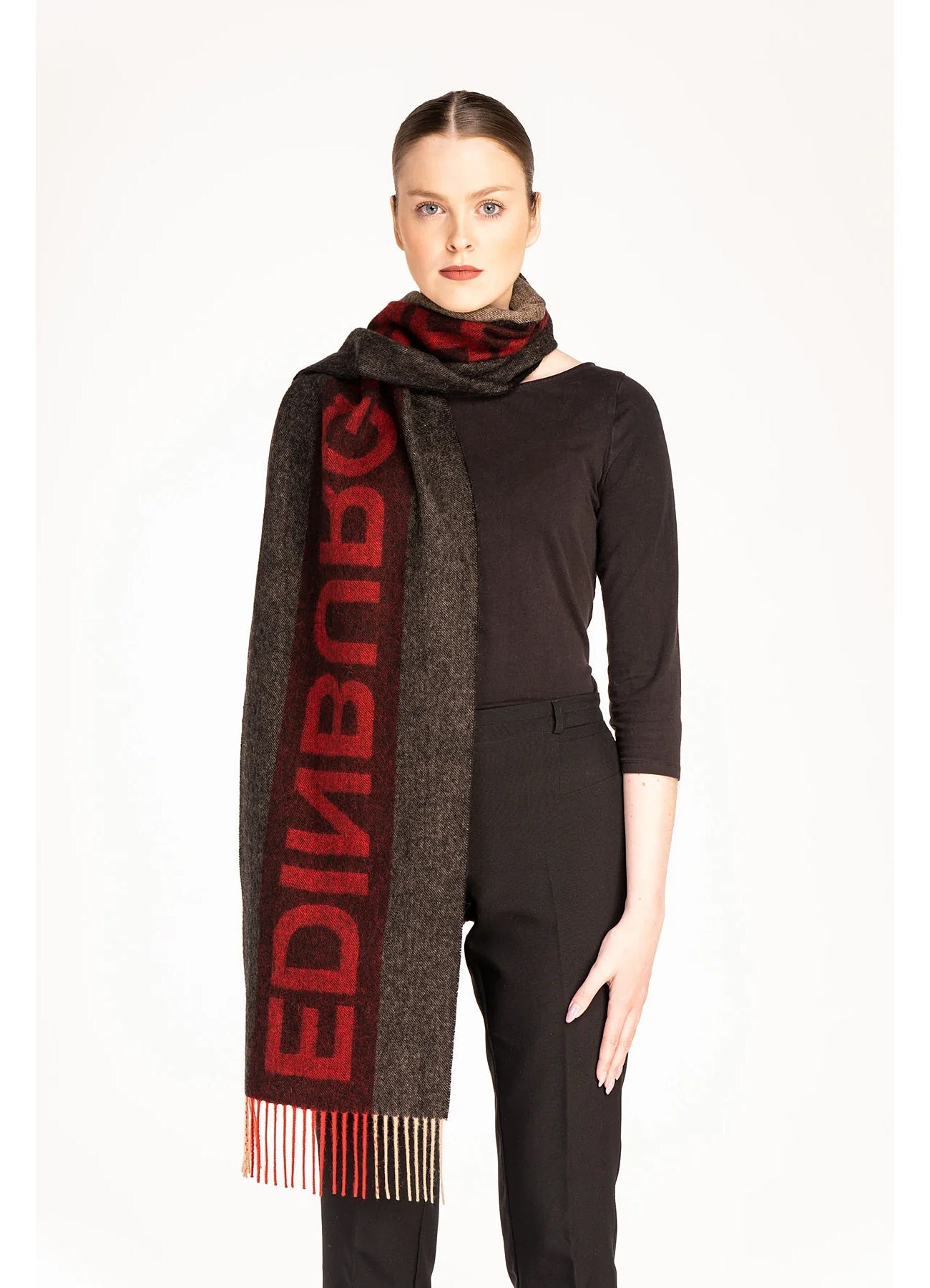 에든버러 레드 스카프 100% 퓨어 램스울