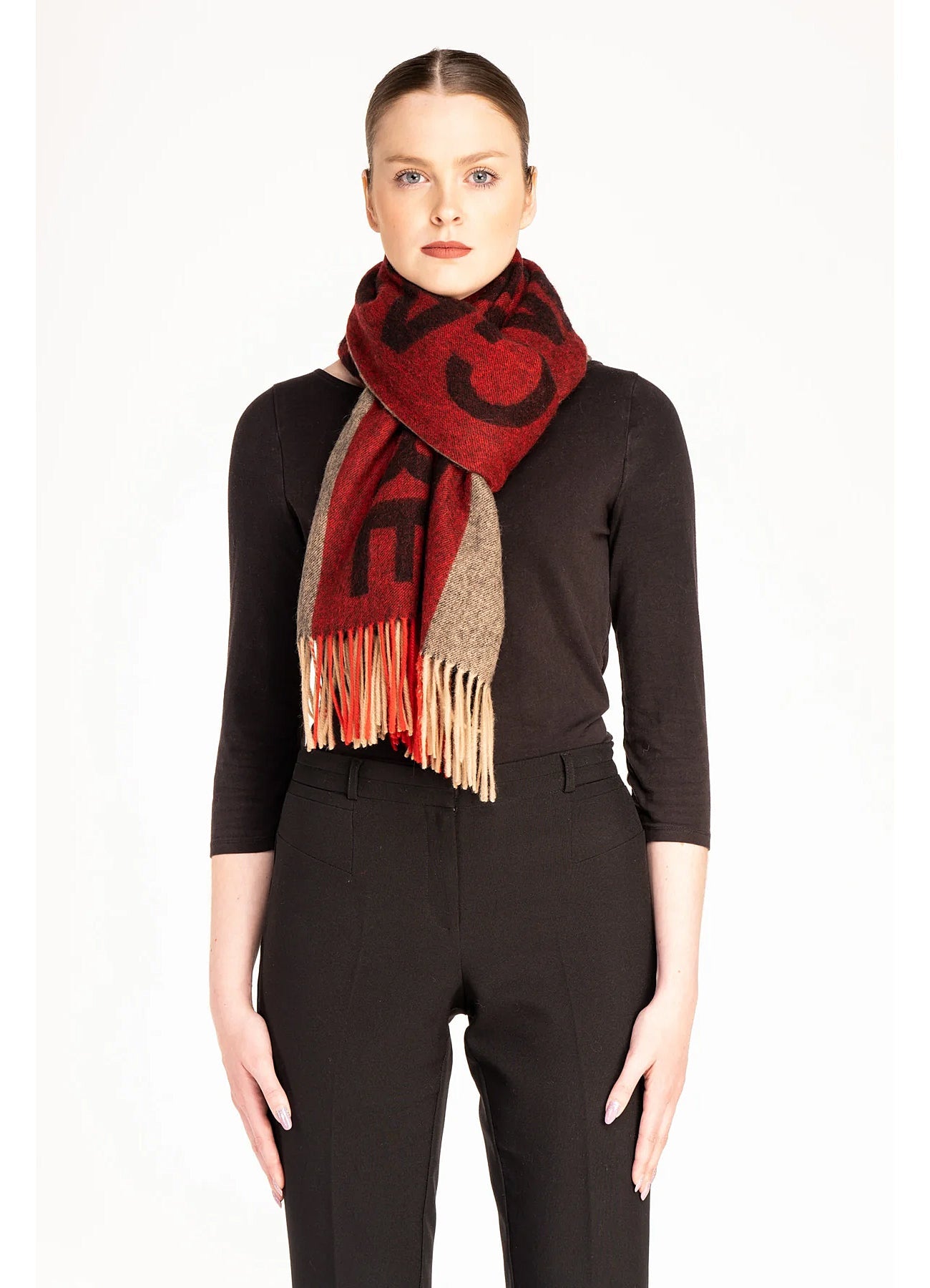 에든버러 레드 스카프 100% 퓨어 램스울