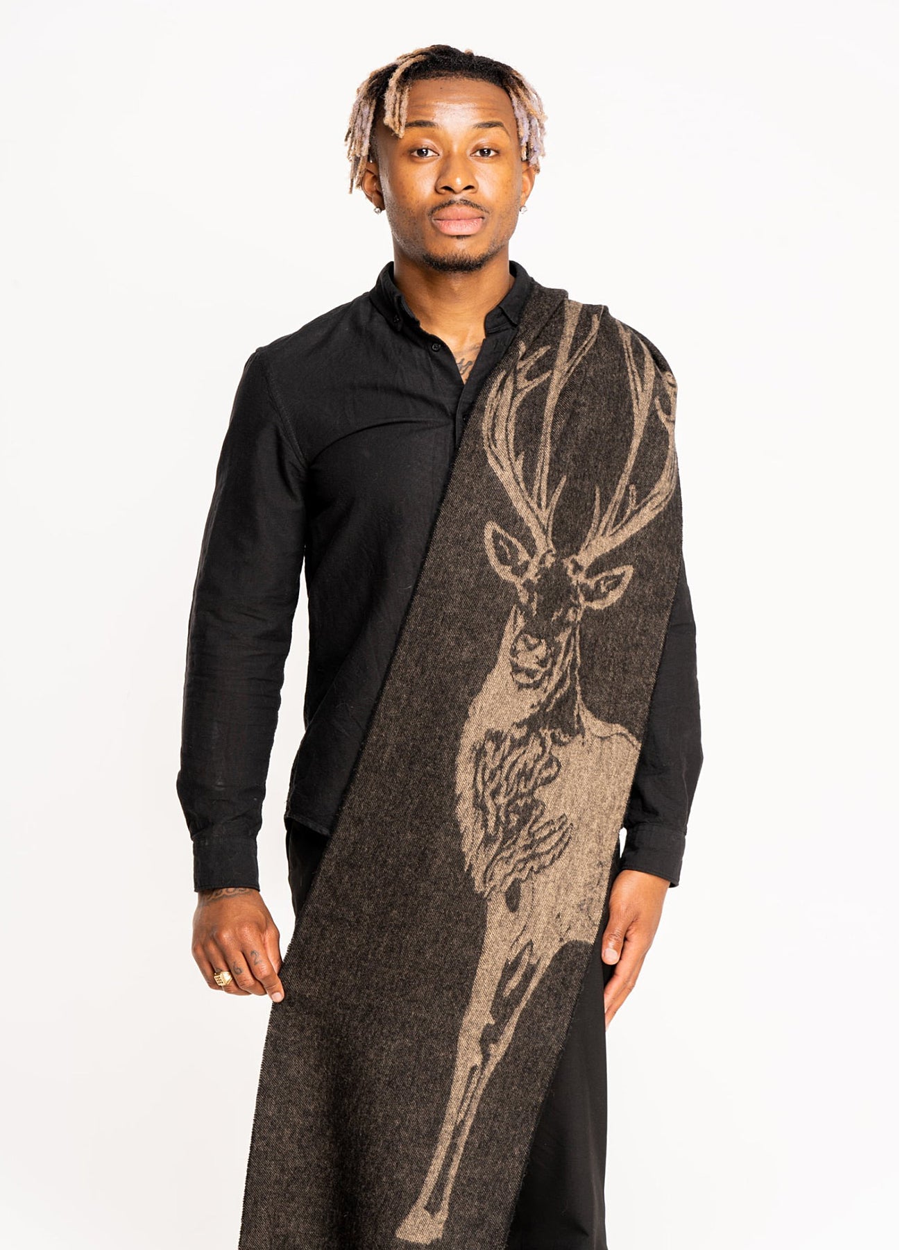 Full Stag Charcoal Scarf 100% 퓨어 램스울