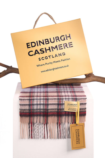 100% Pure Cashmere Children Tartan Scarf Stewart Camel