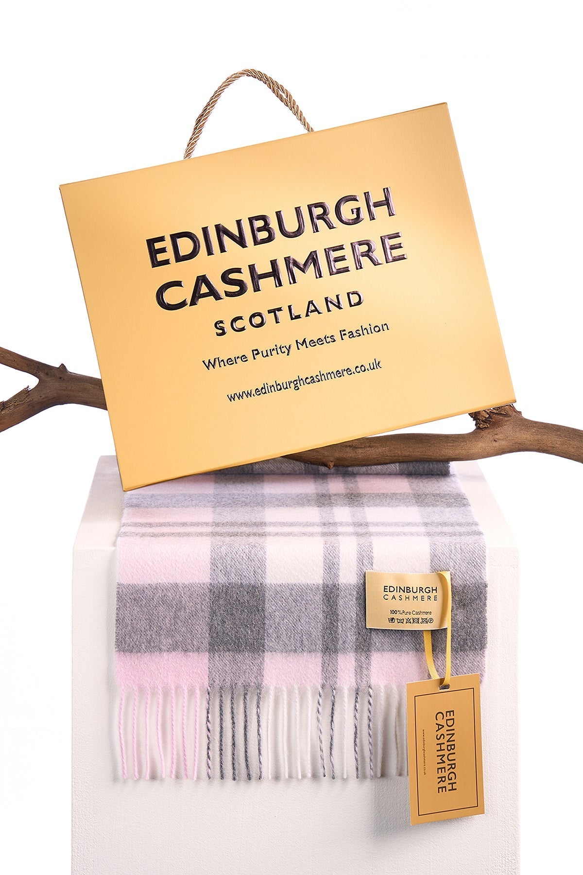 100% Pure Cashmere Children DC Check Scarf Exploded Pink