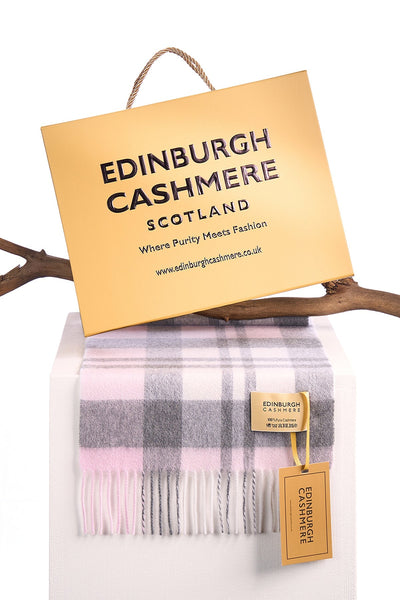 100% Pure Cashmere Children DC Check Scarf Exploded Pink