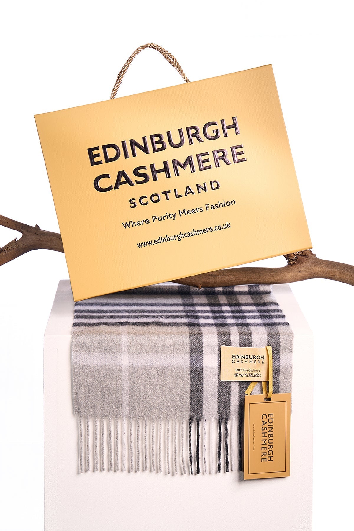 100% Pure Cashmere Children DC Check Scarf Grey