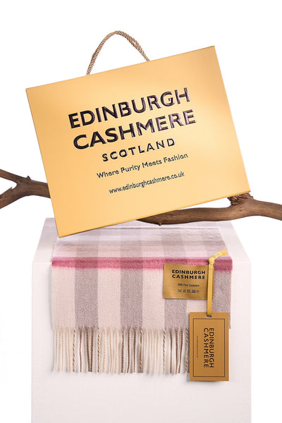 100% Pure Cashmere Children Tartan Scarf Shrimp