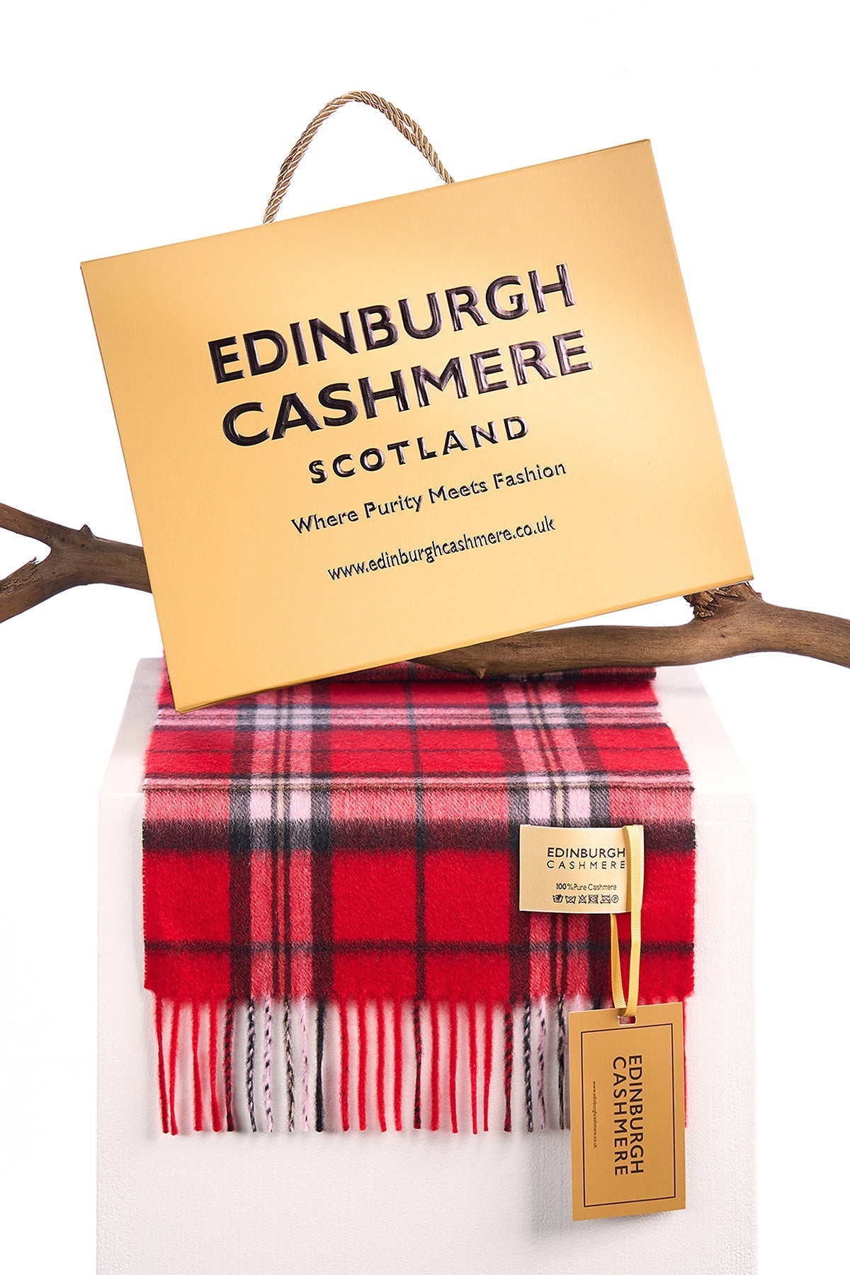 100% Pure Cashmere Children Tartan Scarf Thomson Red