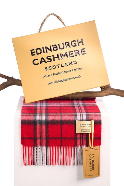 100% Pure Cashmere Children Tartan Scarf Thomson Red