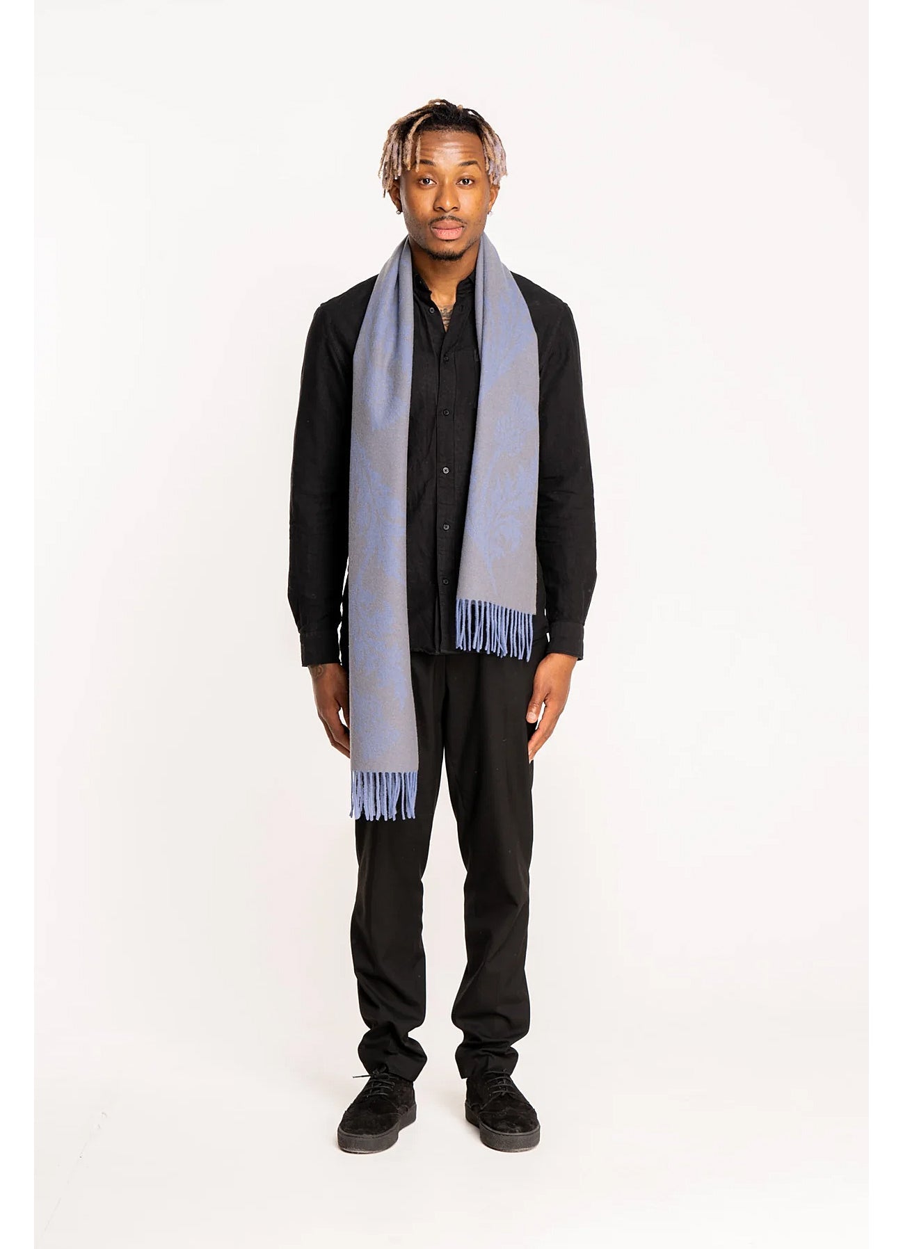 シングル アザミ ブルー スカーフ 100% ピュア ラムズウール