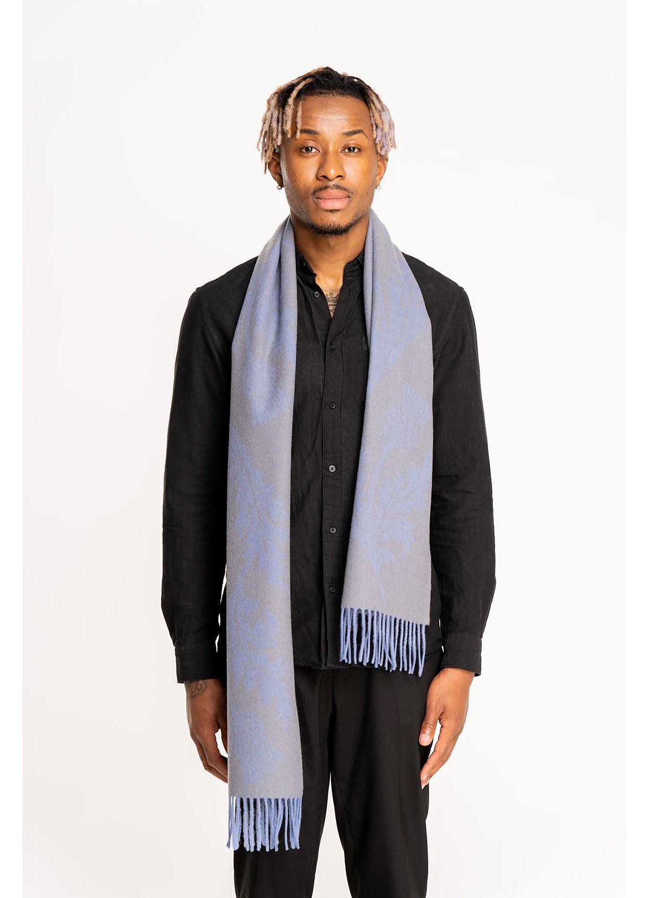 シングル アザミ ブルー スカーフ 100% ピュア ラムズウール